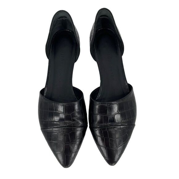 Jenni Kayne Textured Croc Embossed Leather D'Orsay Fats Shoes Black Women 37 - Picture 2 of 11